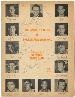1961-62 Lakers and Warriors Multi-Signed Score Card Program with 8 Signatures Including Wilt Chamberlain and Elgin Baylor (PSA/DNA)